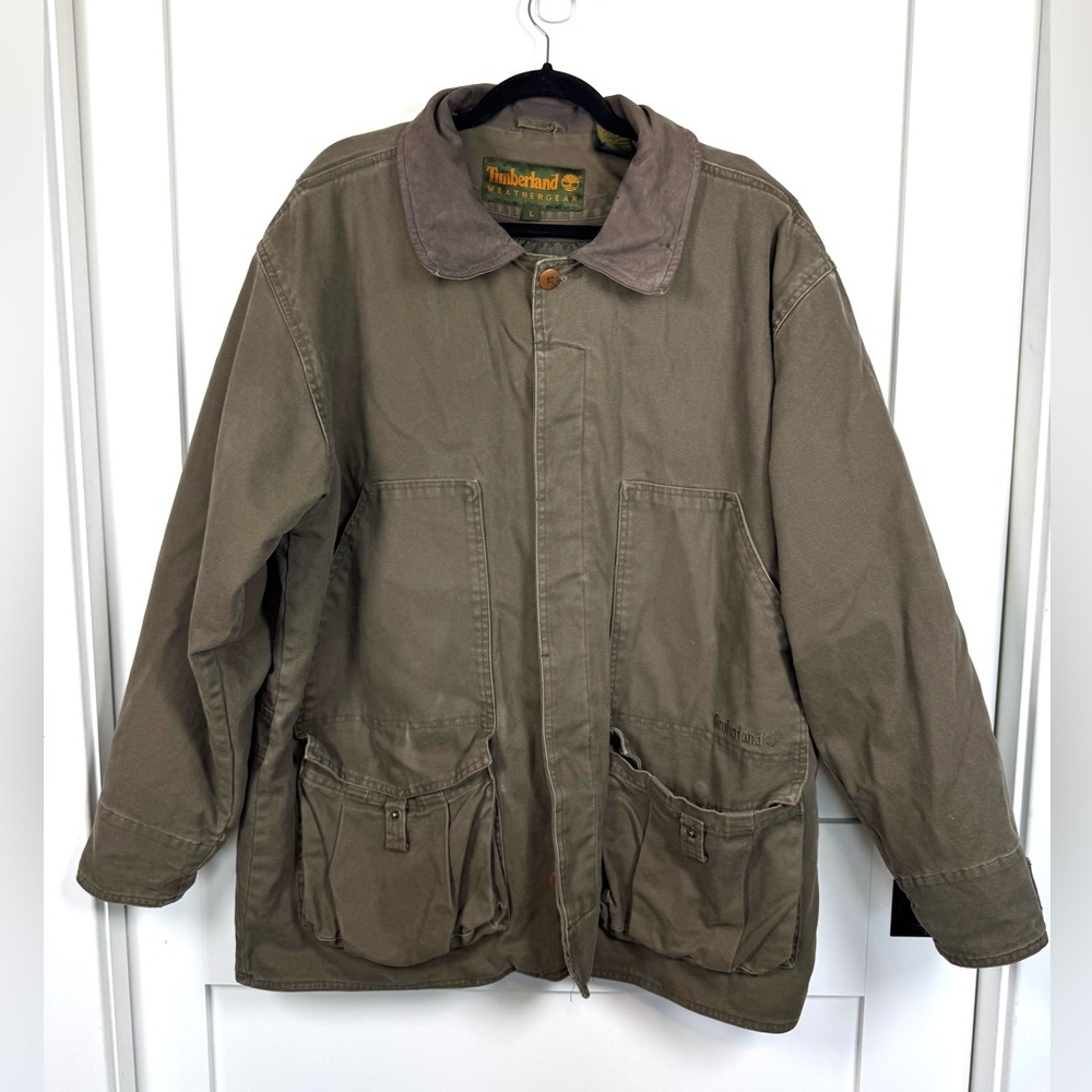 Timberland 90'S WEATHERGEAR Leather Collar Duck Hunting Quilt Lined Jacket Large